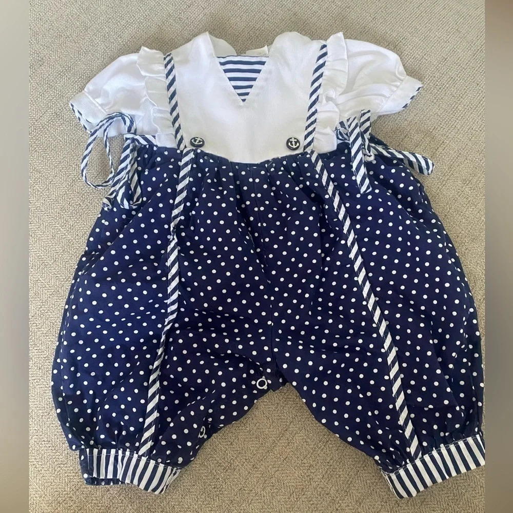 VINTAGE Nautical‎ Striped Baby Romper Size 0-6 months